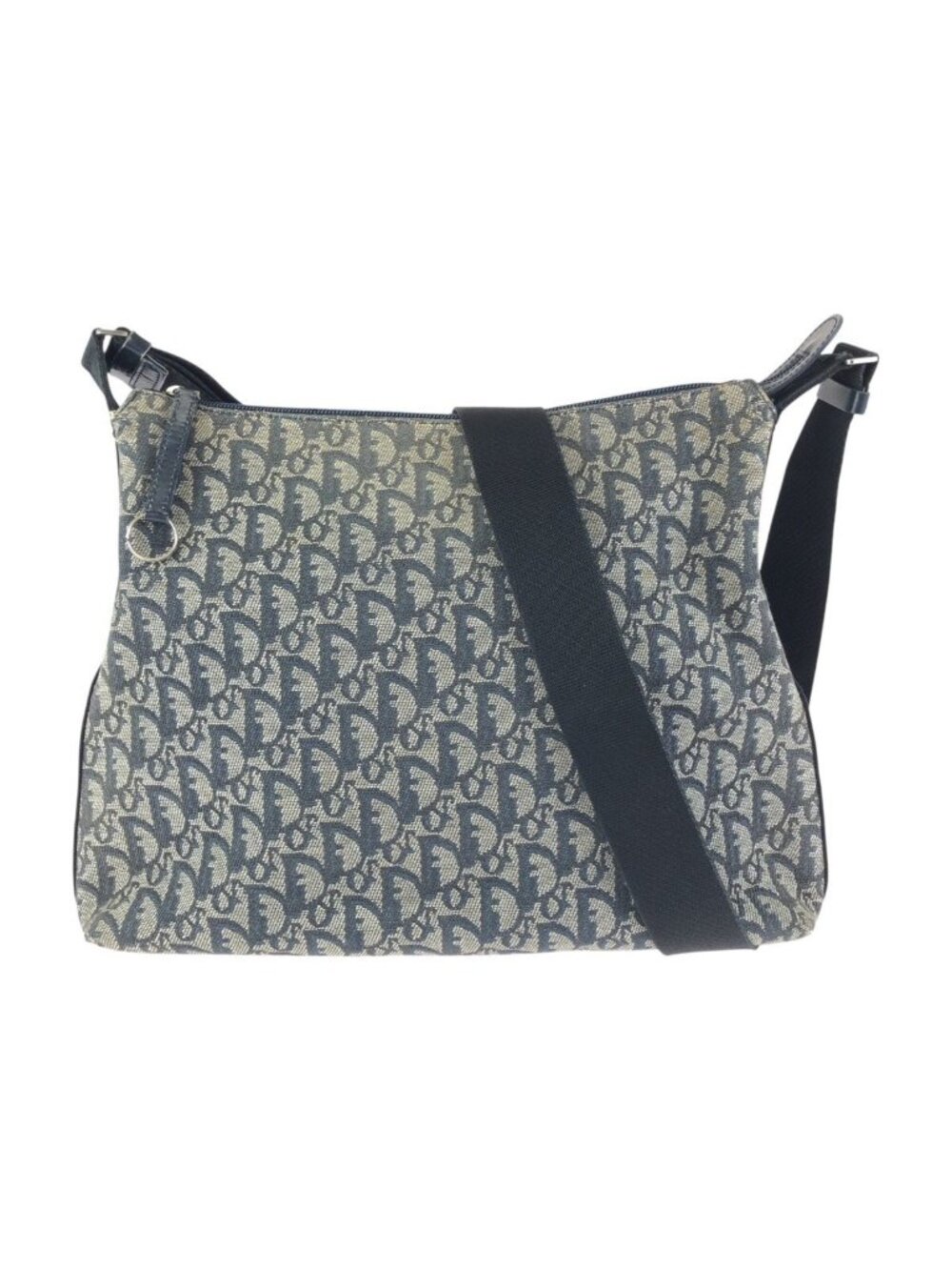 Dior Vintage Trotter Navy Gray Canvas Leather Shoulder Bag